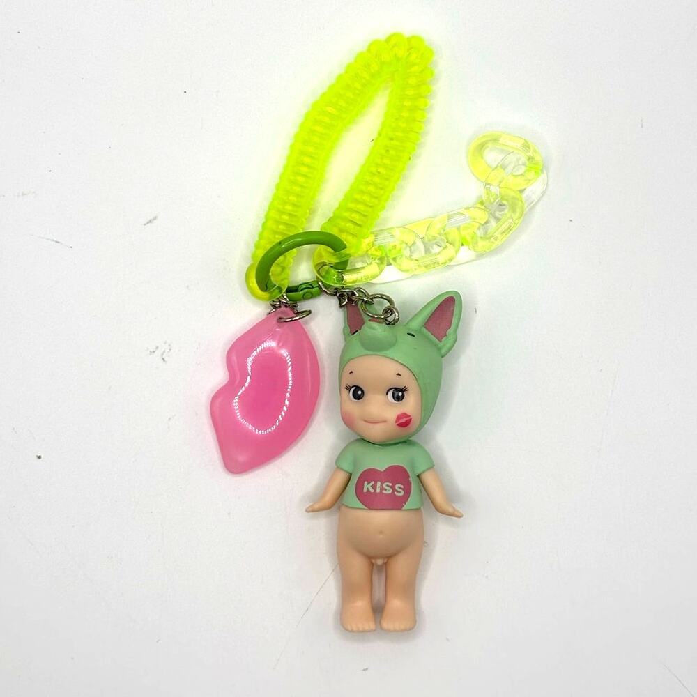 New Unbranded Kewpie/Angel Collectible Mini Figure, Green Fox Keychain